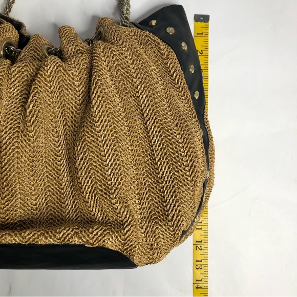Olivia & Joy Beige Woven Black Leather Gold‎ Hardware Chain Purse - Picture 10 of 16